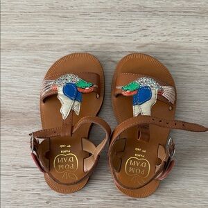 Pom D'Api Brown Leather Sandals with Colorful Duck Patch